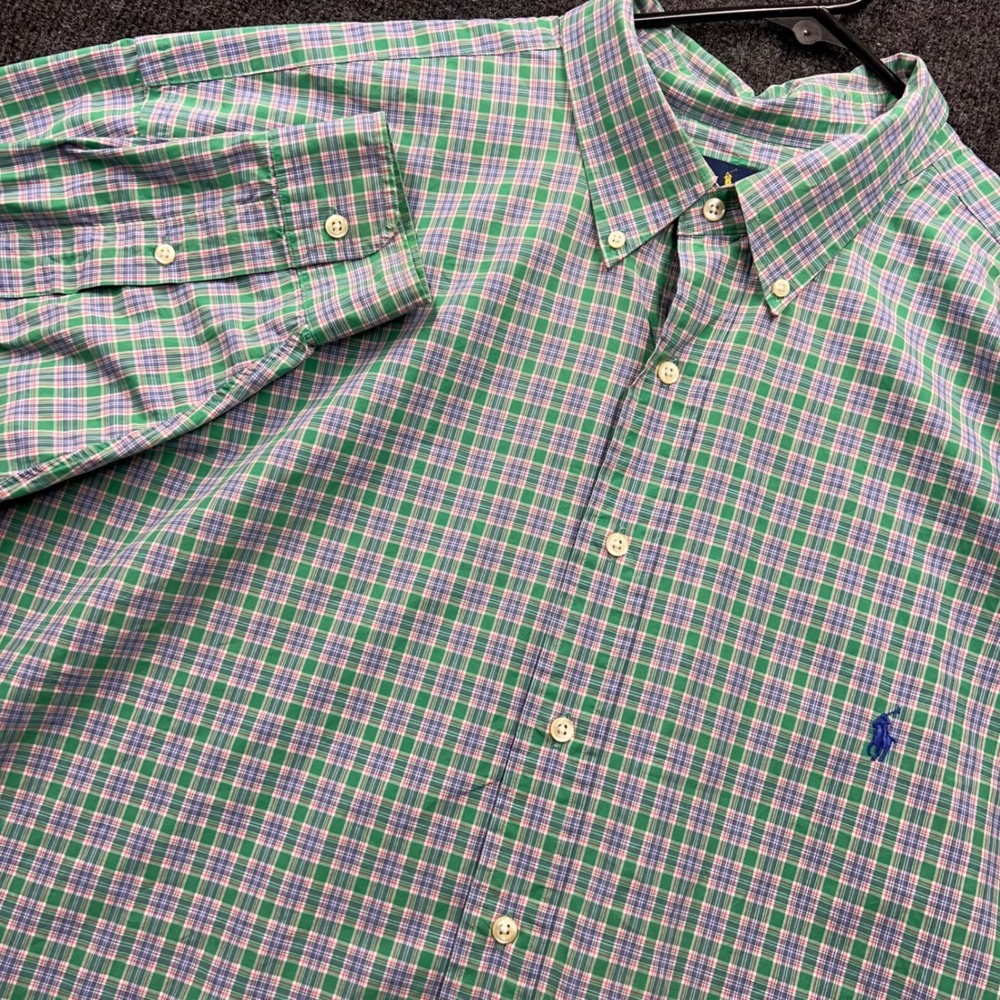 Ralph Lauren Mens 3XLT Plaid Button Down Shirt Green Blue Pink Tall Long Sleeve